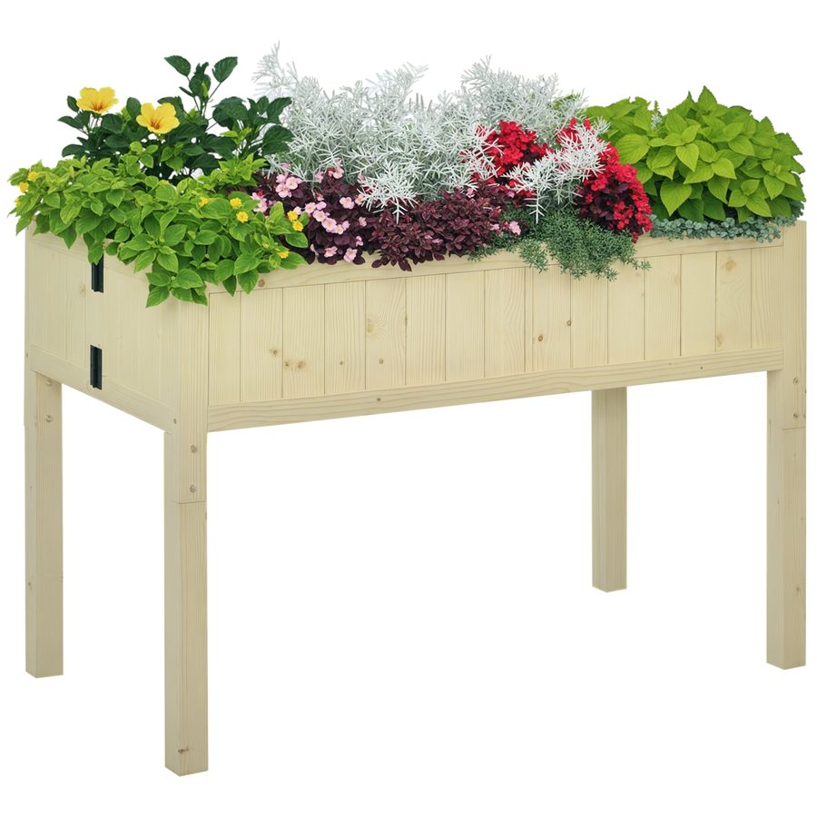 Outsunny Pflanzkasten Gartenpflanzgefäß aus Tannenholz 115x56x76 cm ideal für Gemüsebeet Terrasse Balkon in Natur   Aosom.de von Outsunny