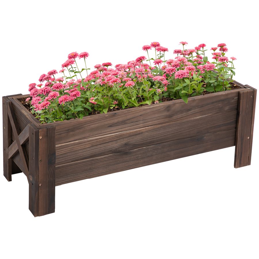 Outsunny Hochbeet mit Behandlung der Karbonisierung Pflanzkasten Pflanzfolie mit 2 Leckage-Löcher Tannenholz Verkohlt 100 x 36,5 x 36 cm   Aosom von Outsunny