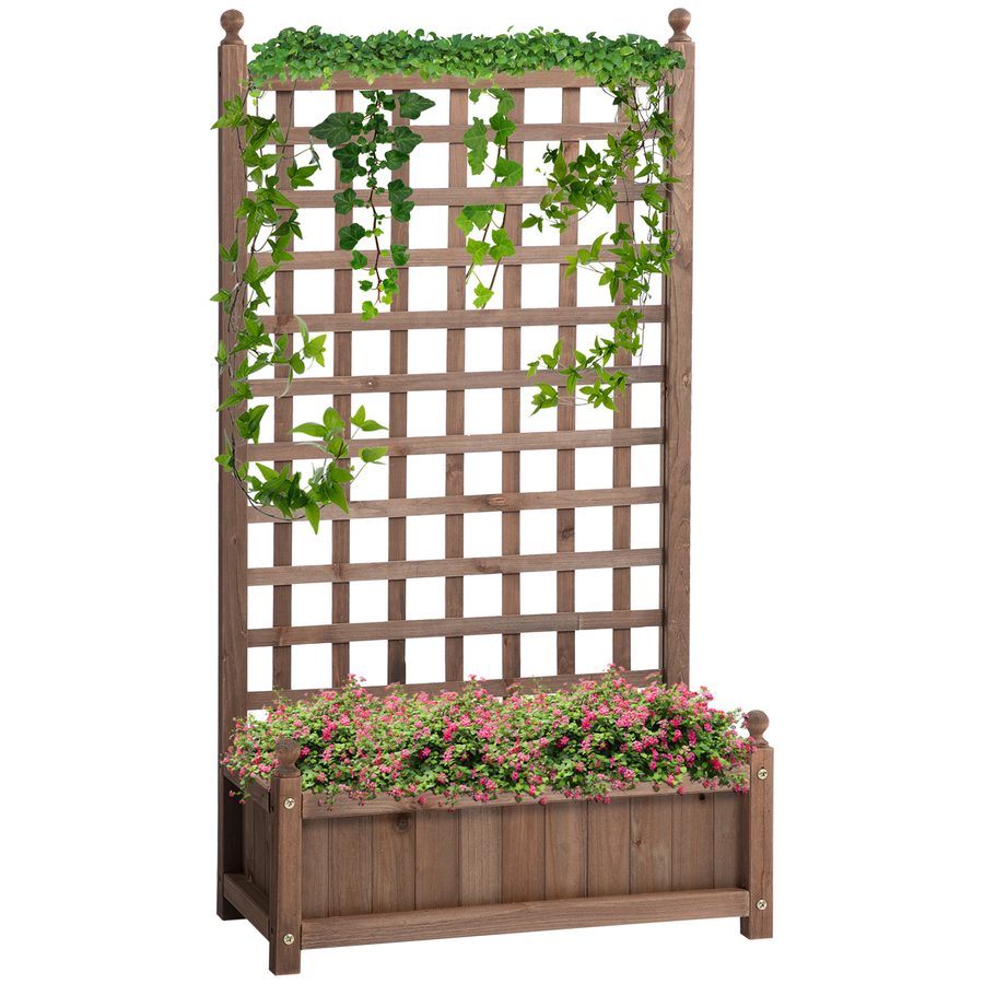 Outsunny Hochbeet Pflanzkasten mit Rankgitter Blumenkasten, Rankkasten mit Rankhilfe für Kletterpflanzen Garten Holz Dunkelbraun 64 x 28 x 120 cm von Outsunny