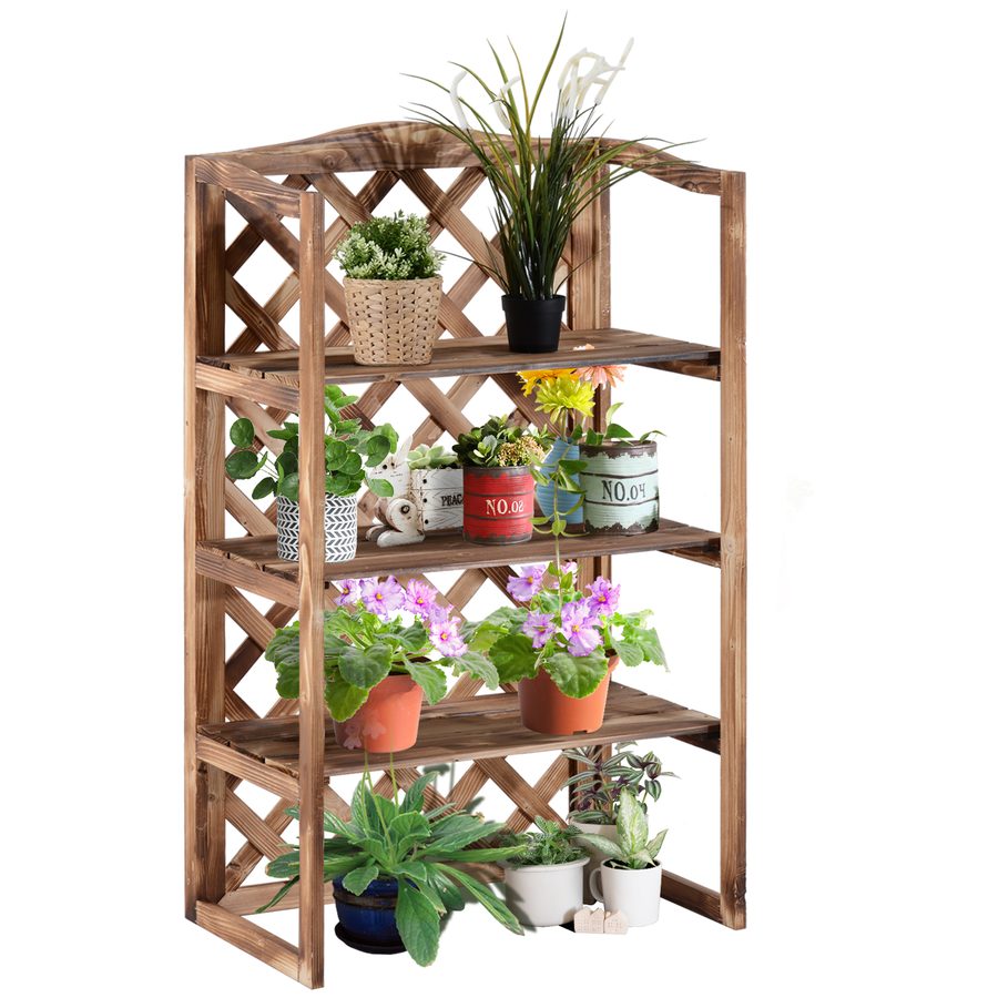 Outsunny Blumenständer 3-Etagen Pflanzregal Tannenholz für Innen & Außen, platzsparend, robustes Design Modell8   Aosom.de von Outsunny