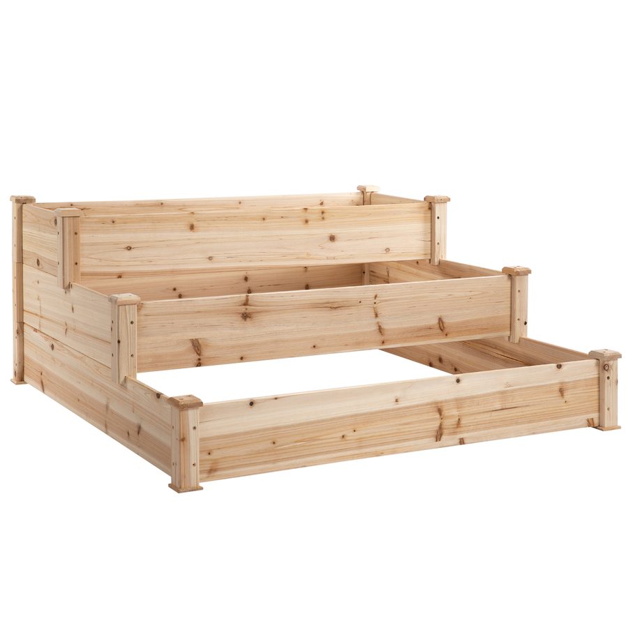 Outsunny Hochbeet 3-stufiges Pflanzenbeet Kräuterbeet Blumentreppe für Balkon & Garten aus Natur Tannenholz 124x124x56 cm   Aosom.de von Outsunny