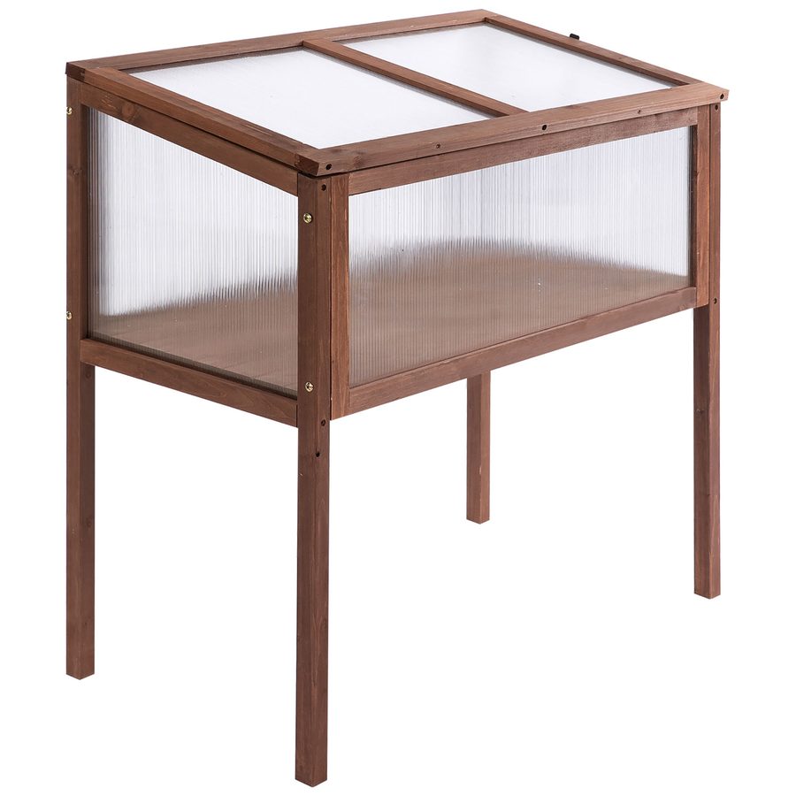 Outsunny Hochbeet Frühbeet Pflanzkasten 90 x 50 x 93 cm für Garten Balkon Terrasse, Kräuterbeet aus Tannenholz & PC-Platte in Braun   Aosom.de von Outsunny