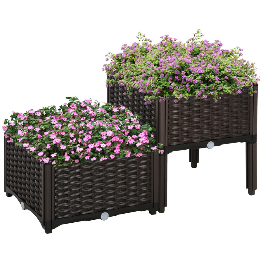 Outsunny Hochbeet Doppelter Pflanzkasten Rattan-Look 80x40x44cm mit Abflusslöchern aus PP in Braun für Garten Balkon   Aosom.de von Outsunny