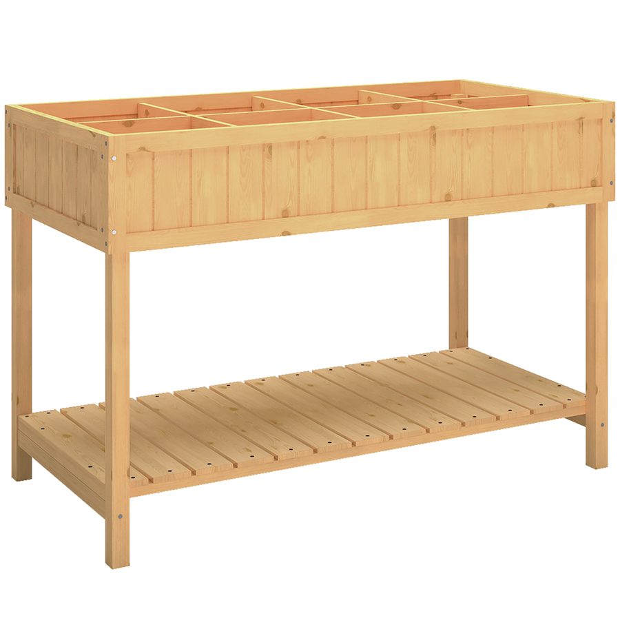 Outsunny Pflanztisch Hochbeet Pflanztisch Blumenkasten Anzuchttisch 8 Fächer mit Abfluss Ablage Tanne Massivholz Naturholz 110 x 46 x 76 cm   Aosom von Outsunny