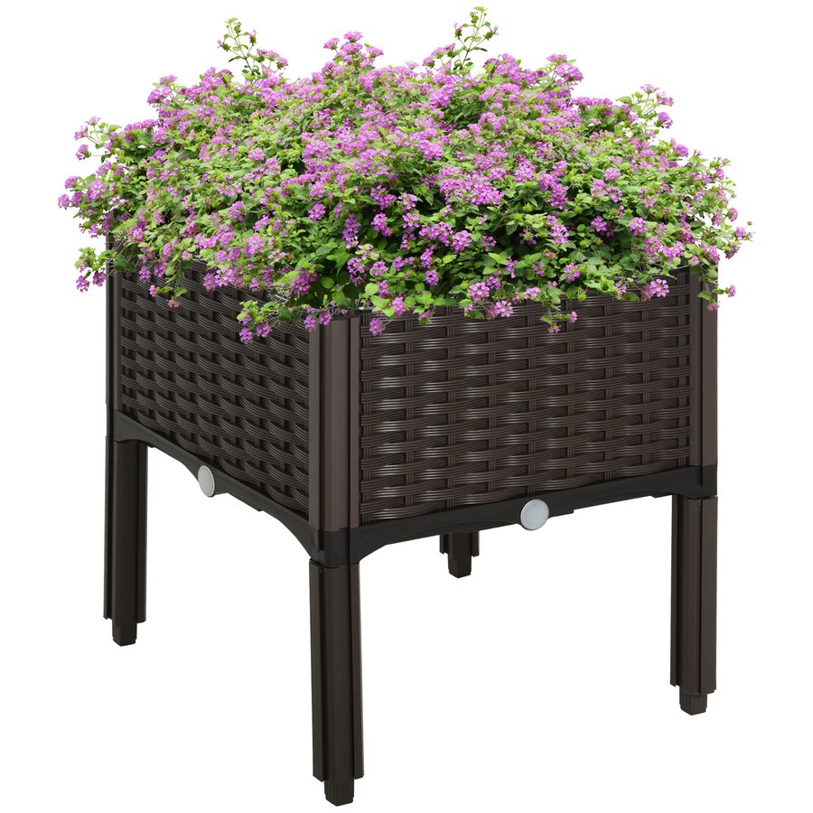 Outsunny Hochbeet Pflanzkasten Rattan-Look 40x40x44cm mit Abflusslöchern aus PP in Braun für Garten & Balkon   Aosom.de