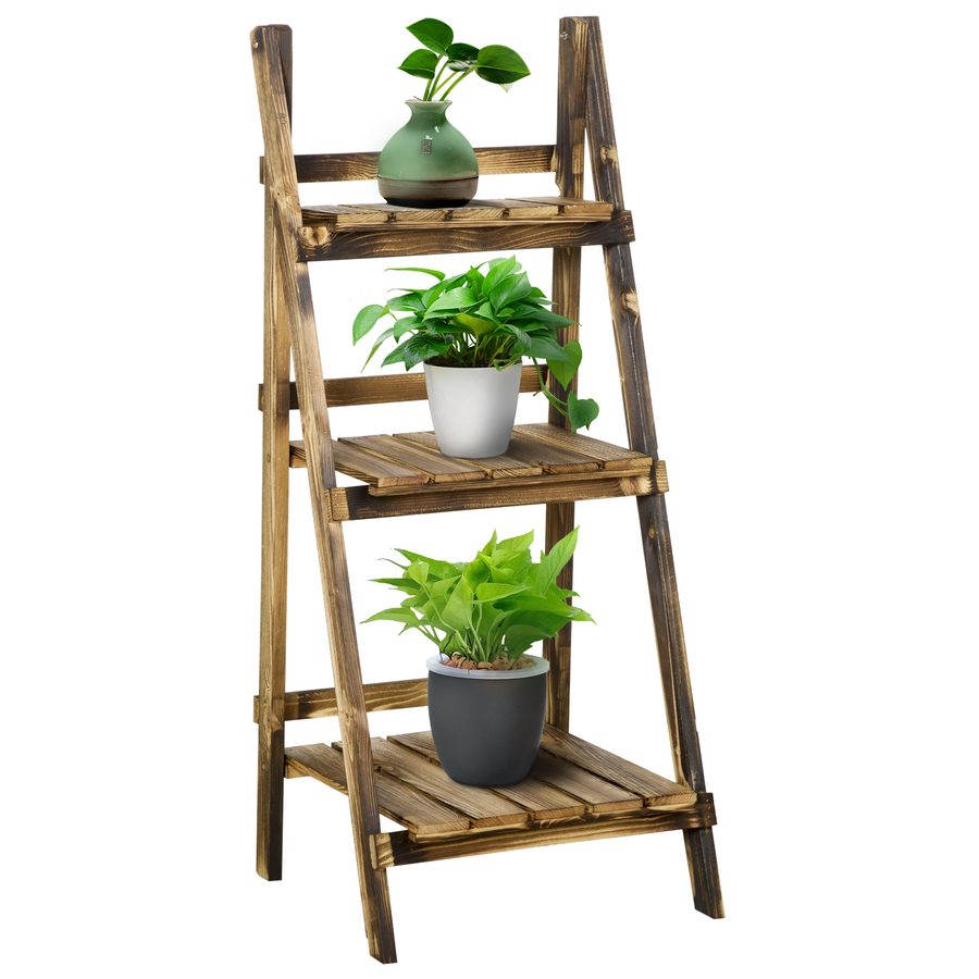 Outsunny Pflanzentreppe Blumenbank Blumentreppe Blumenregal Pflanzregal Blumenständer 3 Stufen Tannenholz Dunkelbraun 40 x 37 x 93 cm   Aosom von Outsunny