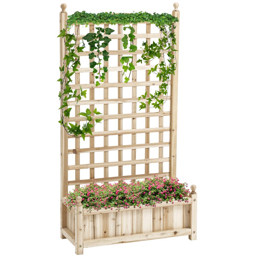 Outsunny Rankpflanzen Balkonkasten, 1,2m, Pflanzkasten mit Rankgitter, Sichtschutz Blumenkasten, Naturholz   Aosom.de von Outsunny