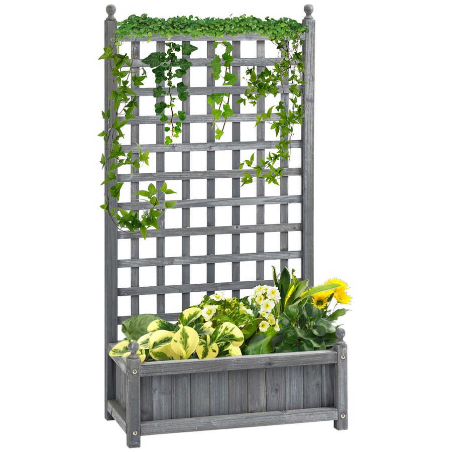 Outsunny 1,2m Hochbeet mit Rankgitter, Pflanzkasten mit Rankgitter Holz, Sichtschutz Terrasse Pflanzkübel， Hellgrau   Aosom.de von Outsunny