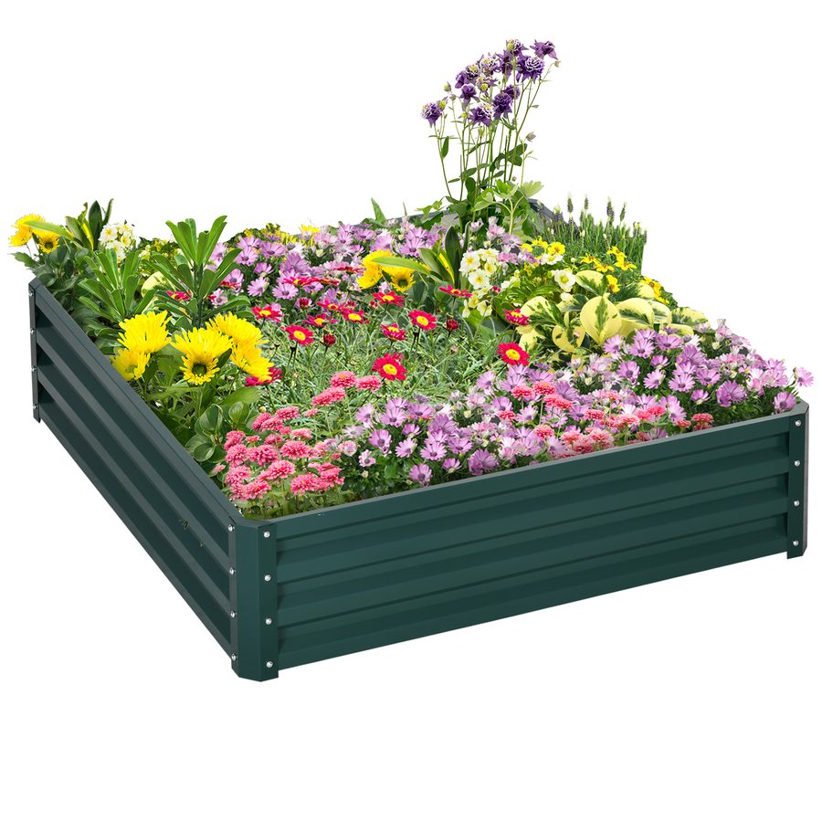 Outsunny Hochbeet aus Stahl Blumenkasten 120x120x30cm für Garten Terrasse Balkon Gemüsebeet in Grün   Aosom.de von Outsunny