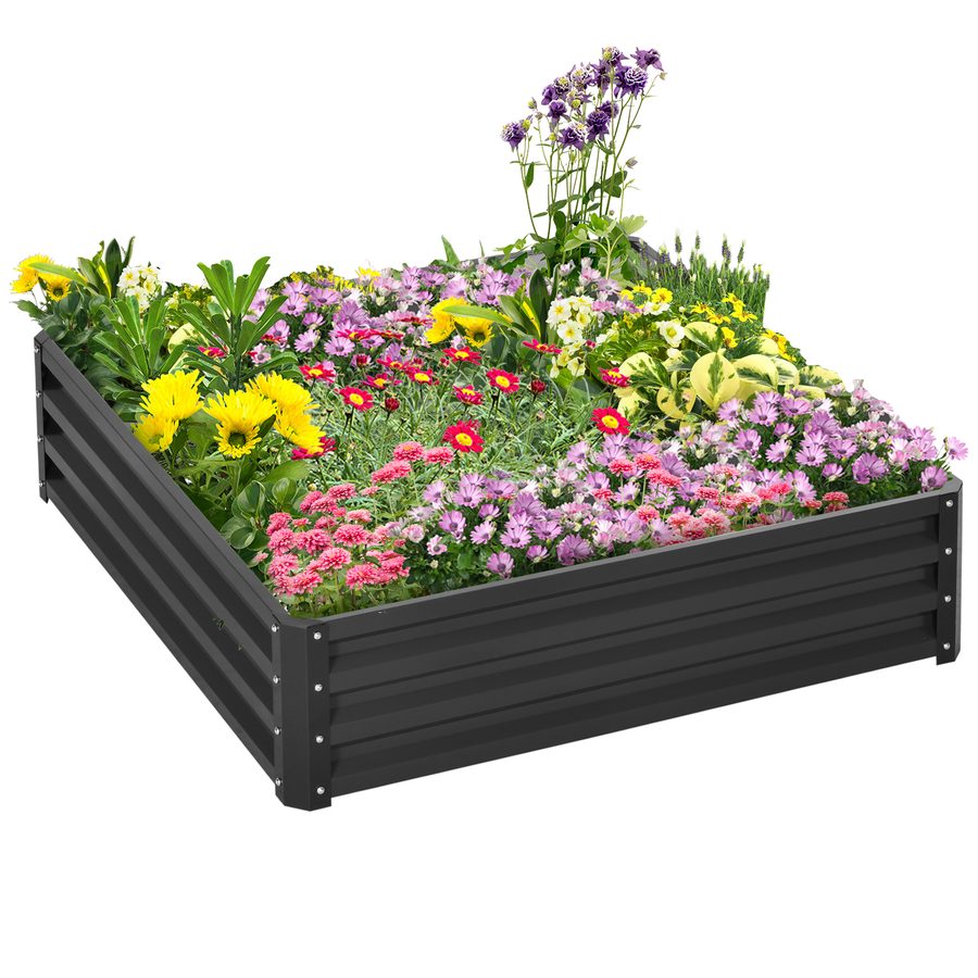 Outsunny Hochbeet aus Stahl Blumenkasten 120x120x30cm für Garten Terrasse Balkon Grau, Pflanzkasten Gemüsebeet   Aosom.de von Outsunny