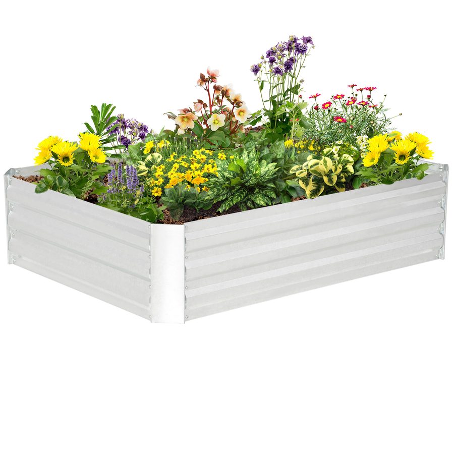 Outsunny Hochbeet aus verzinktem Stahl 120 x 90 x 30 cm Gartenbeet Pflanzkasten Silber für Blumen & Gemüse   Aosom.de von Outsunny