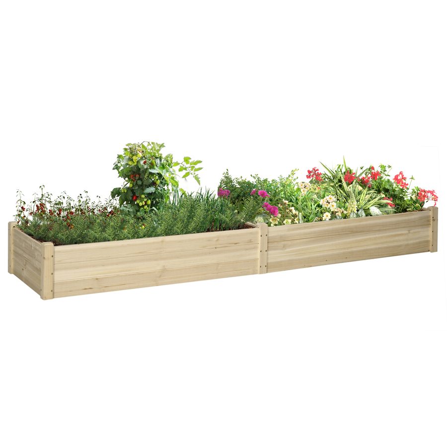 Outsunny Hochbeet aus Holz, 2 Pflanzbereiche, Innenverkleidung aus Vlies, wetterbeständig, Massivholz, 244 cm x 61,5 cm x 27 cm, Natur   Aosom von Outsunny