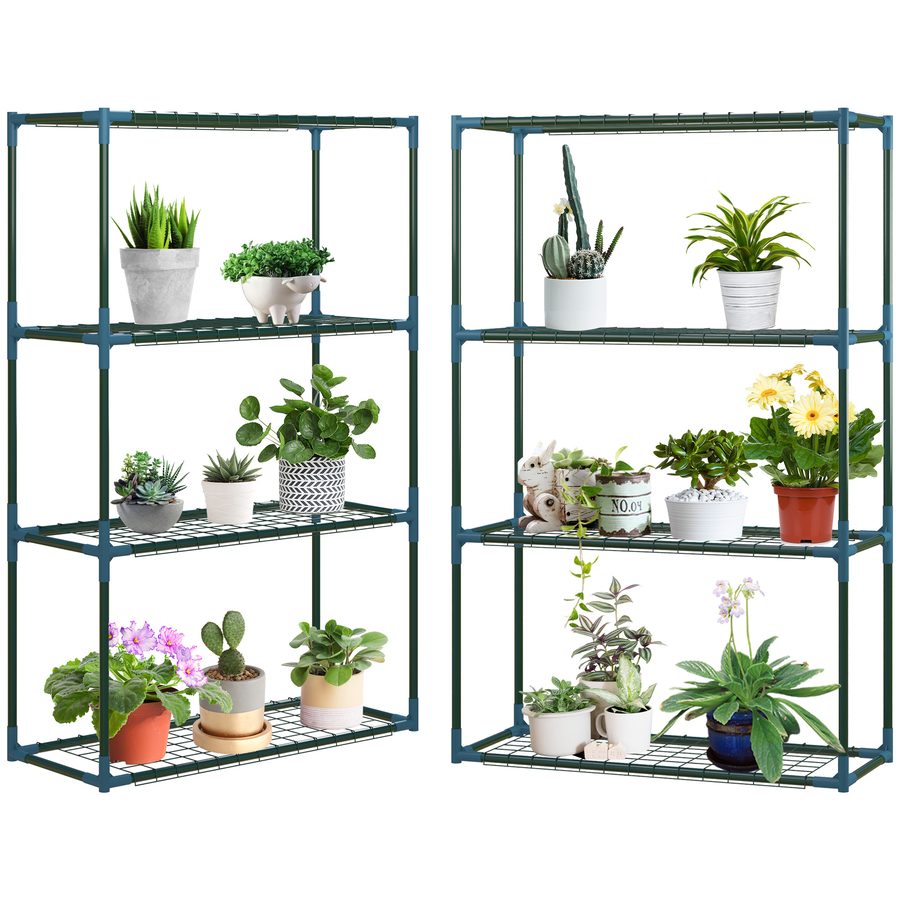 Outsunny Pflanzenregal 2er Set  4 Etagen Blumentopfhalter für Balkon/Garten, Stahl, Grün, 70x27x110cm  Aosom von Outsunny