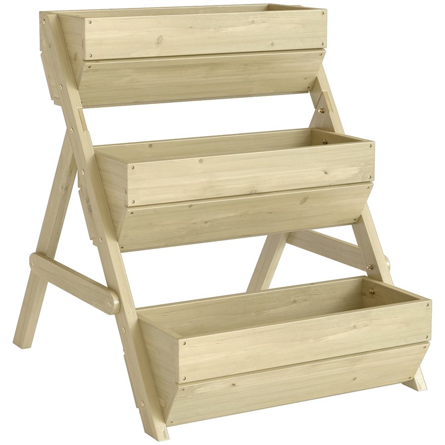 Outsunny Vertikales Hochbeet mit 3 Etagen Vertikalbeet aus Holz Blumenkasten mit 3 Pflanzkästen Ablauflöchern Blumenbeet Kräuterbeet Blumentreppe für Terrasse Balkon Garten 65 x 75 x 76 cm Grün   Aosom von Outsunny