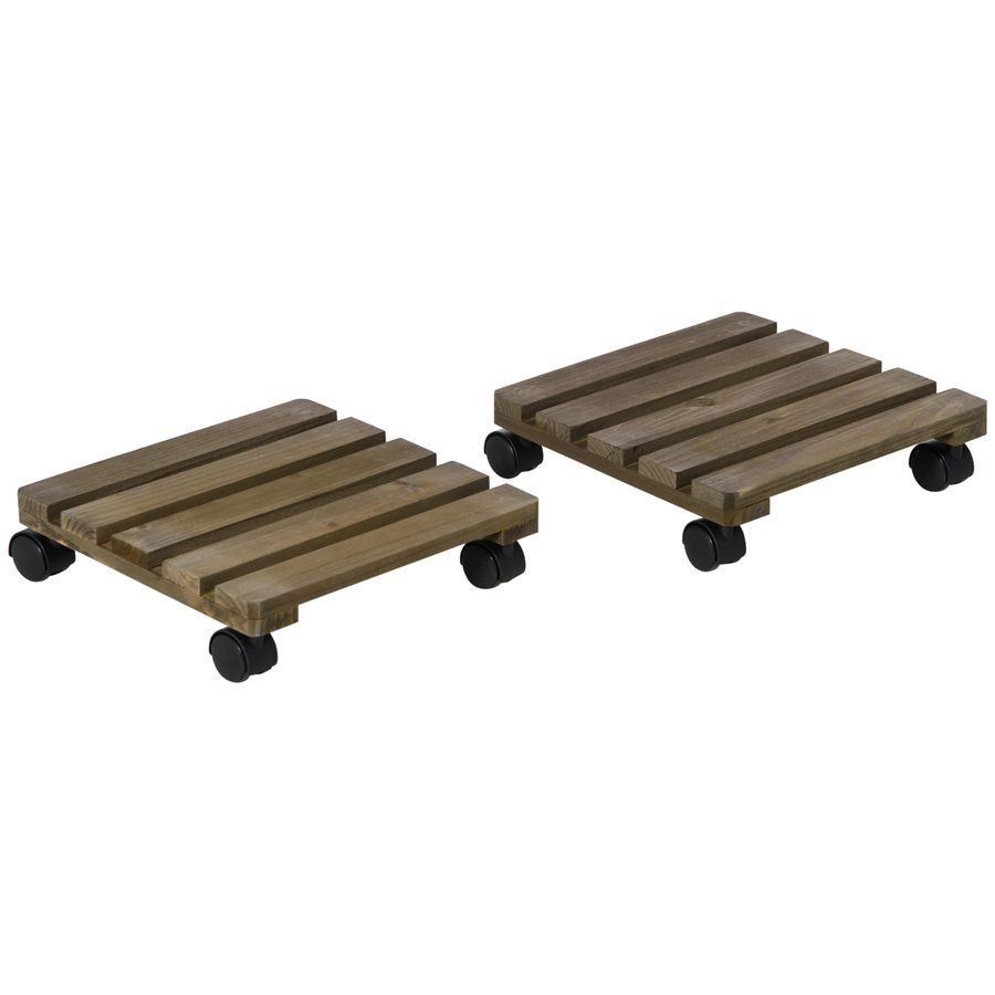 Outsunny 2er-Set Pflanzenroller rollbarer Pflanzenständer mit Bremsen 30x30cm dunkelbraun für Innen und Außen   Aosom.de von Outsunny