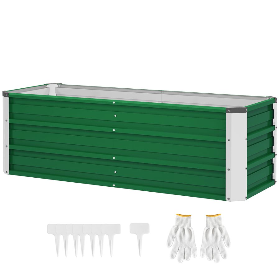 Outsunny Hochbeet Stahl Gartenbeet Pflanzkasten mit Handschuhen 125x47x40cm in Grün für Gemüse und Blumen   Aosom.de von Outsunny