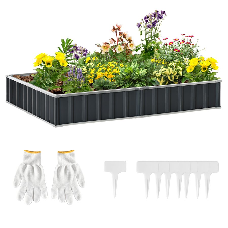 Outsunny DIY Stahl Hochbeet Gartenbeet T-Form mit Pflanzenschildern & Handschuhen, Dunkelgrau für einfaches Gärtnern   Aosom.de von Outsunny