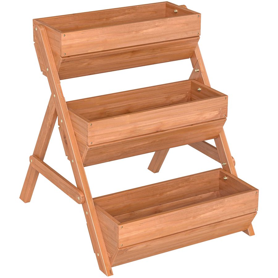 Outsunny Vertikales Hochbeet mit 3 Etagen Vertikalbeet aus Holz Blumenkasten mit 3 Pflanzkästen Ablauflöchern Blumenbeet Kräuterbeet Blumentreppe für Terrasse Balkon Garten 65 x 75 x 76 cm Braun   Aosom von Outsunny