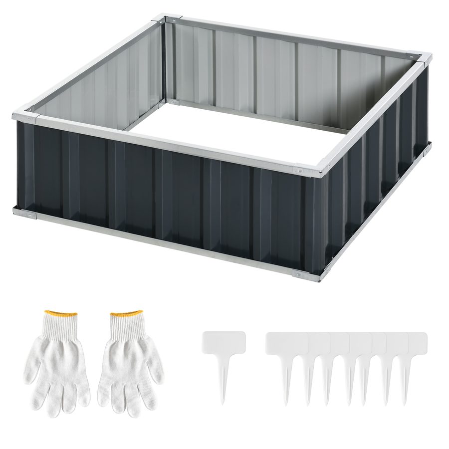 Outsunny Gartenbeet aus Stahl mit offenem Boden, Werkzeuglose Montage, Pflanzenbett für Gemüse, Kräuter und Blumen, 90x90x30 cm, Dunkelgrau   Aosom von Outsunny