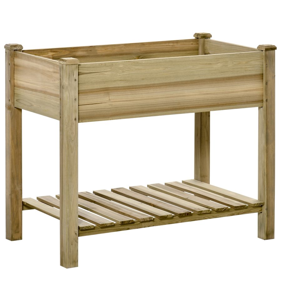 Outsunny Hochbeet mit Ablage, erhöhtes Kräuterbeet mit Ablauflöchern, Pflanzkasten aus Holz, wetterbeständig Gemüsebeet, Gartenbeet, Pflanzbeet für Garten, Balkon, Terrasse, 91 x 51 x 76 cm, Grün   Aosom von Outsunny