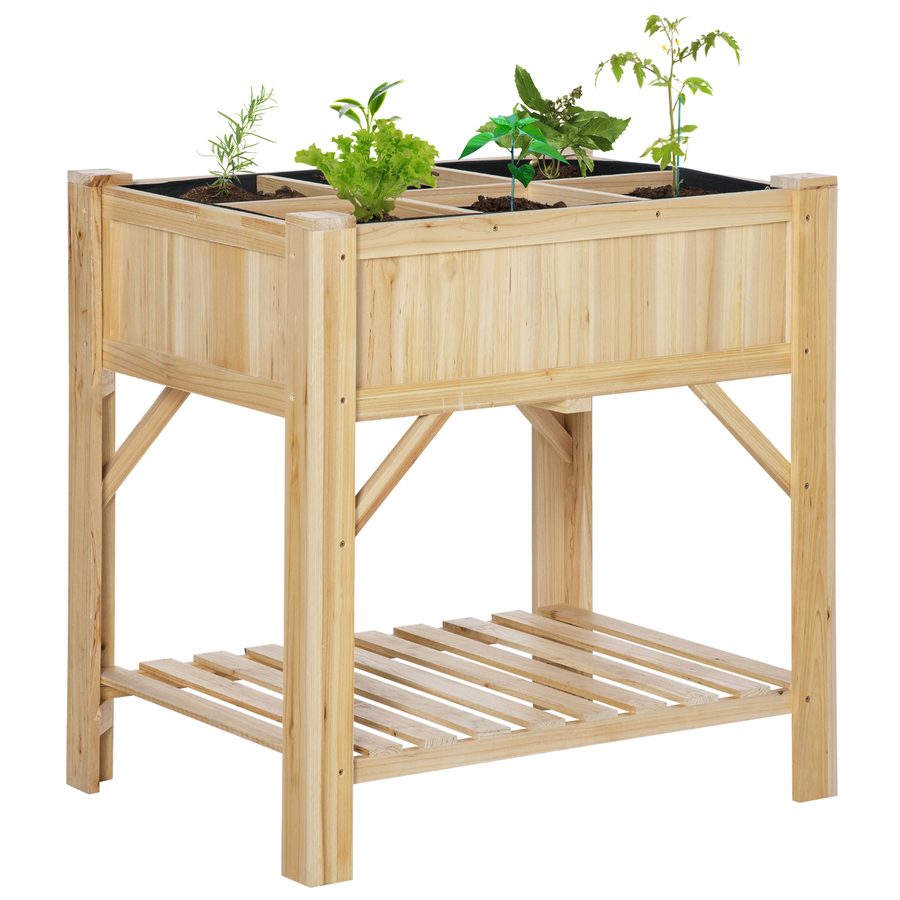 Outsunny Hochbeet Holz mit 6 Anbauflächen, Pflanztisch & Blumenkasten, Vliesstoff, 78,5x58x81cm, Natur für Garten & Balkon   Aosom.de von Outsunny