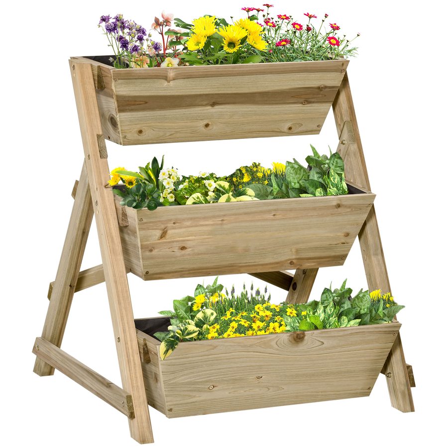 Outsunny Hochbeet, Blumentreppe Holz, Blumenleiter mit 3 Ablagen, Pflanzentreppe, Pflanzregal, Pflanzenständer, Blumenregal, 71x61x77cm  Aosom von Outsunny