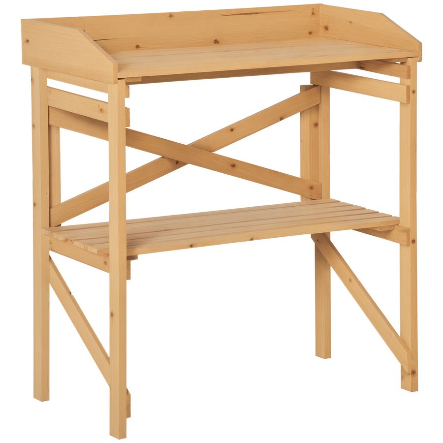 Outsunny Pflanztisch mit Ablagefläche 80x40x84cm, Blumentisch aus Holz in Hellbraun, ideal für Garten & Balkon   Aosom.de von Outsunny