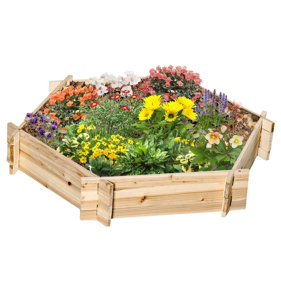 Outsunny Hochbeet sechseckig DIY Pflanzkübel Pflanzkasten aus Holz für Garten Balkon Natur 100 x 92 x 16 cm   Aosom von Outsunny
