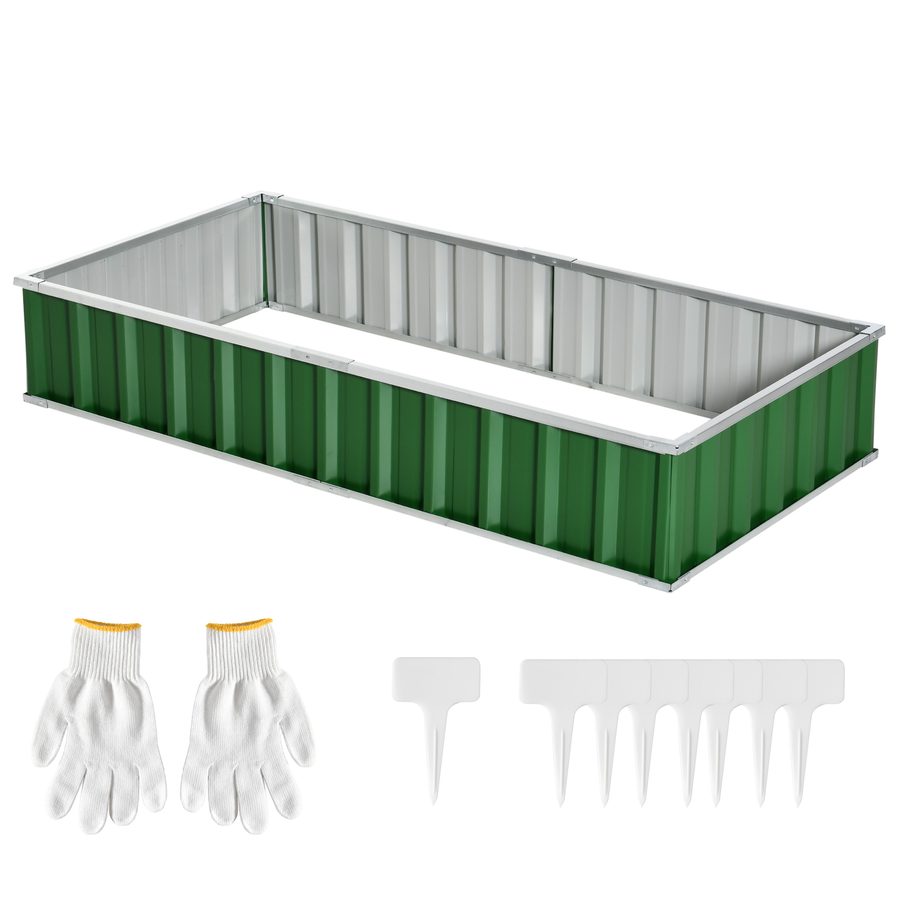 Outsunny Hochbeet aus gewelltem Stahlblech 174 x 90 x 30 cm - modulares Design, Werkzeugloser Aufbau, Inklusive Handschuhe - grün   Aosom von Outsunny