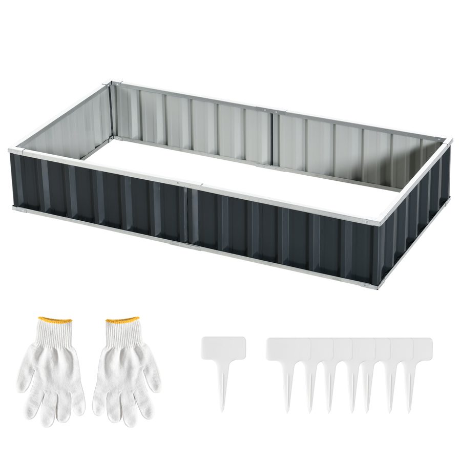 Outsunny Hochbeet für den Garten Maße 174L x 90B x 30H cm - modular, Werkzeugloser Aufbau, Handschuhe enthalten - gewelltes Stahlblech Anthrazit   Aosom von Outsunny