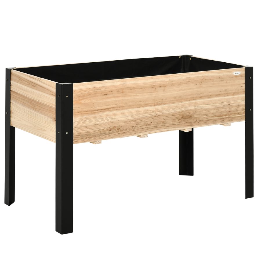 Outsunny Hochbeet großer Pflanzkasten aus Massivholz und Stahl 120x60x74cm in Natur und Schwarz für Garten und Balkon   Aosom.de von Outsunny