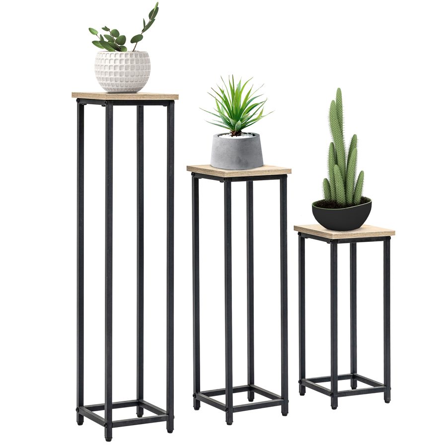 Outsunny Pflanzenständer Set 3-teilig Blumenhocker & Blumentopfhalter aus Stahl Schwarz und Natur für Garten & Balkon   Aosom.de von Outsunny