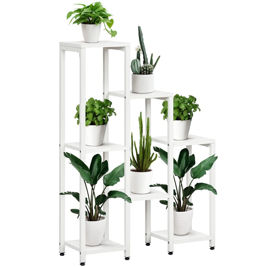 Outsunny Pflanzenständer mit 7 Ablagen Pflanzenregal Blumenständer Blumenregal Gartenregal bis 2kg (jede Ebene) MDF Stahl Weiß 65 x 23 x 94,5cm   Aosom von Outsunny