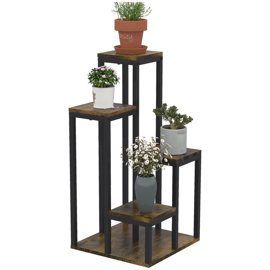 Outsunny Pflanzenständer Blumenständer 4 Ebenen multifunktionales Pflanzenregal Braun 40x40x81cm für Balkon Garten & Innenräume   Aosom.de von Outsunny