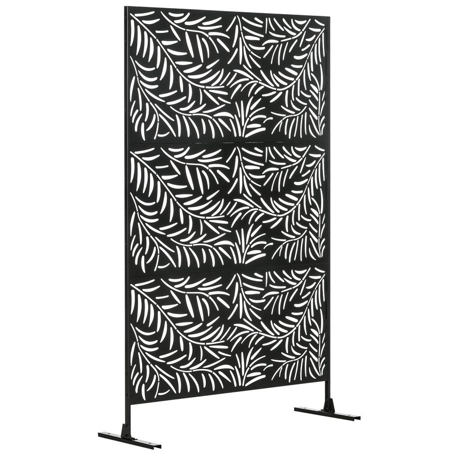 Outsunny Sichtschutz mit Ständer, Raumteiler mit Weidenblattmuster, 122 x 198 cm Trennwand Raumtrenner für Garten, Terrasse, Stahl, Schwarz   Aosom von Outsunny