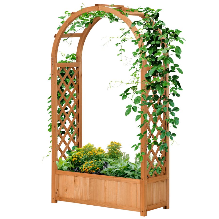 Outsunny Rechteckiges Pflanzgefäß auf Beinen mit Gitter und Bogen - 83 x 36 x 152 cm - Boden aus Holzlatten - vorölte Tannenholz   Aosom von Outsunny