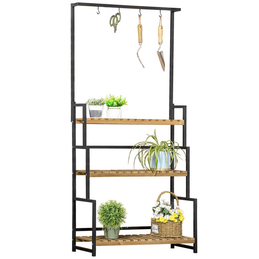Outsunny Pflanzenregal mit 3 Ebenen, Blumentreppe aus Naturholz, Pflanzenständer für Garten & Balkon, 80 cm x 36 cm x 174 cm, stabil & dekorativ   Aosom.de von Outsunny