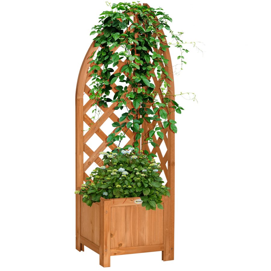 Outsunny Pflanzkasten mit Rankhilfe  Blumenkasten, für Garten, Terrasse, Balkon, Naturholz, Braun, 32x32x108cm  Aosom von Outsunny