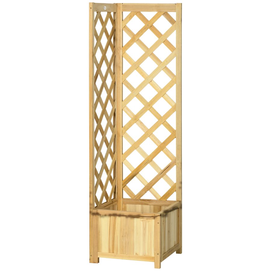 Outsunny Holz-Pflanzkasten mit Rankgitter, Außen-Pflanzkübel für Ecke, Erhöhter Pflanzkasten für Kletterpflanzen, Terrasse Balkon 40x40x145 cm Natur   Aosom von Outsunny
