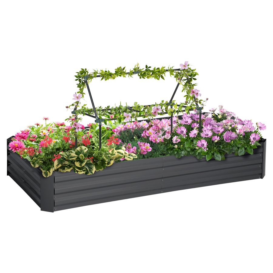 Outsunny Hochbeet Pflanzkasten aus Metall rechteckig mit großer Kapazität 180 x 90 x 29,5 cm mit Pfählen für Tomaten und Kletterpflanzen   Aosom von Outsunny