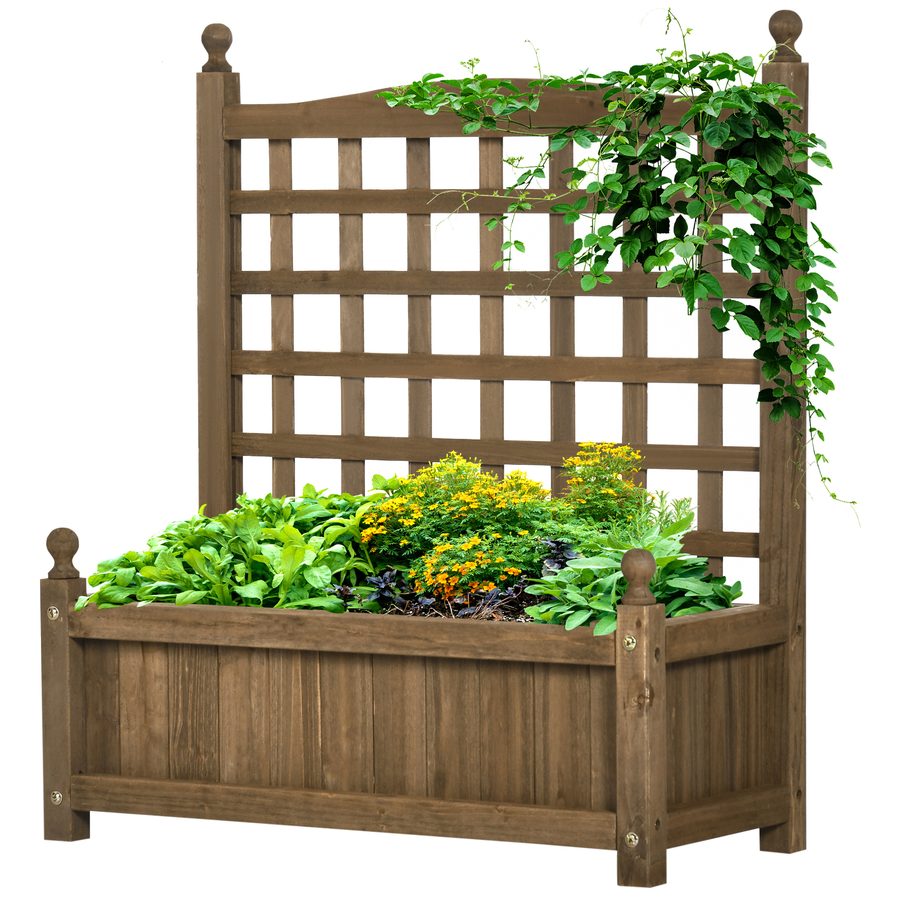 Outsunny Pflanzkübel mit Rankgitter - Blumenkasten - Pflanzkübel auf Beinen - Maße 64L x 28B x 75H cm - Entwässerungseinsätze inklusive - Tannenholz karbonisiert   Aosom von Outsunny
