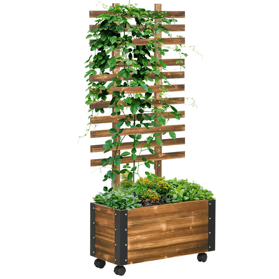 Outsunny Hochbeet mit Rankgitter und Rollen, Blumenkasten für Kletterpflanzen, Pflanzkasten aus verkohltem Holz, 65 x 31 x 147 cm   Aosom.de von Outsunny