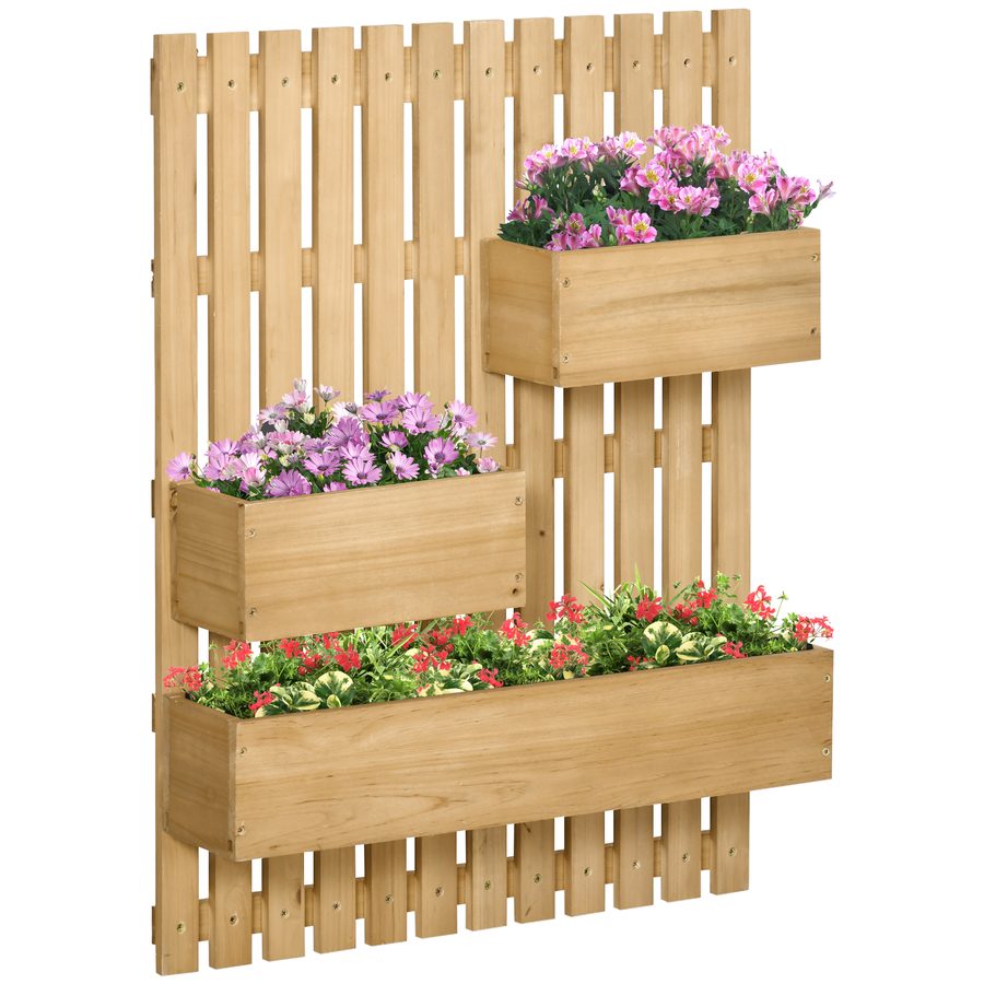 Outsunny Hochbeet Massivholz, Pflanzbeet Frühbeet Gartenbeet mit verstellbarem Blumenkasten, Wand, Pflanzkasten Pflanzkübel 60x16x80cm für Terrasse, Balkon, Gartenspalier für Blumen Pflanzen Naturholz   Aosom von Outsunny