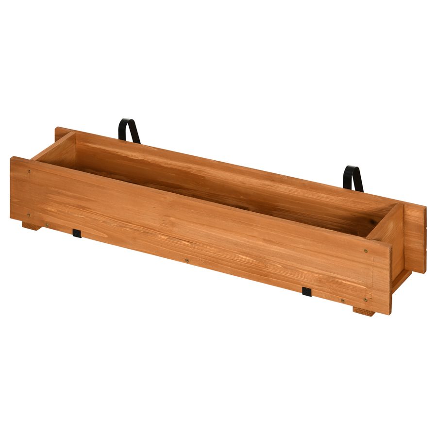 Outsunny Rechteckiger Holz Blumenkasten Pflanzkasten zum Aufhängen mit 2 Haken - 91 x 18 x 16,5 cm braun   Aosom von Outsunny
