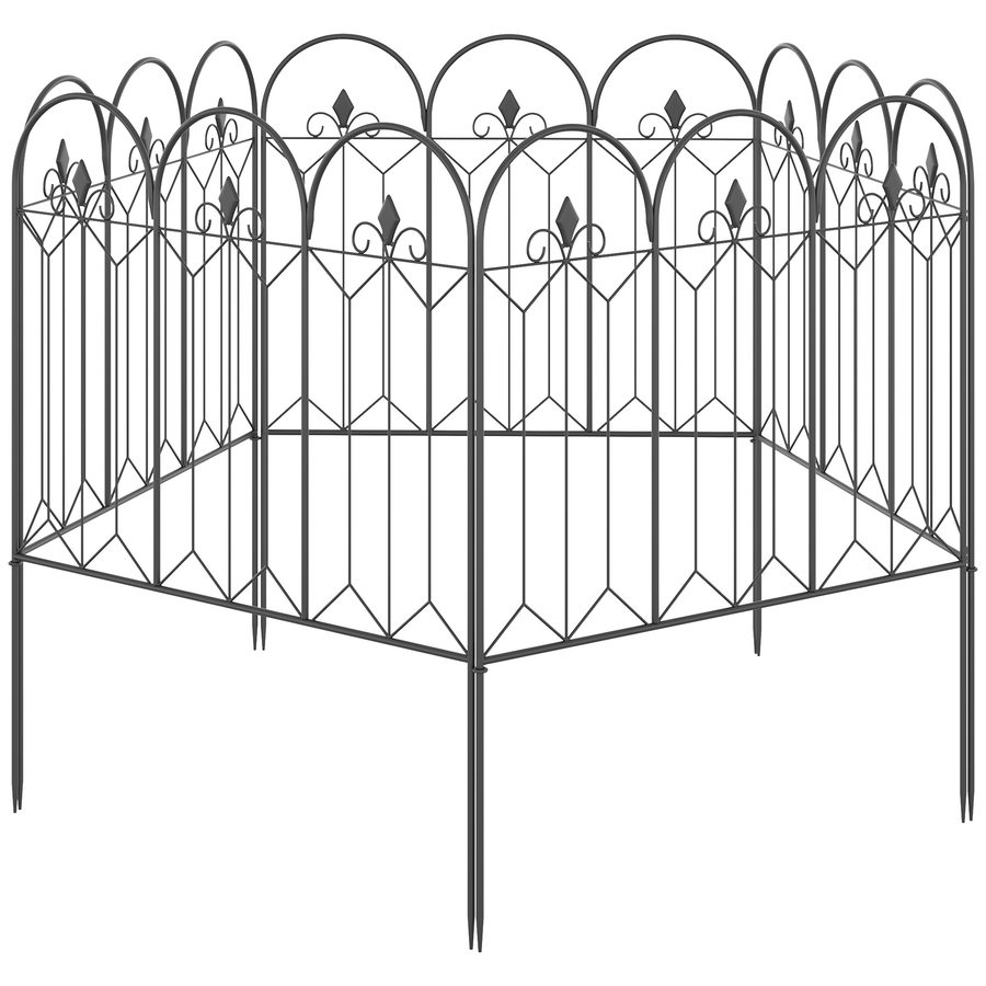 Outsunny Set mit 5 dekorativen Metallzaunpaneelen mit Verzierungen für Garten - 305 x 79,5 cm Schwarz   Aosom von Outsunny
