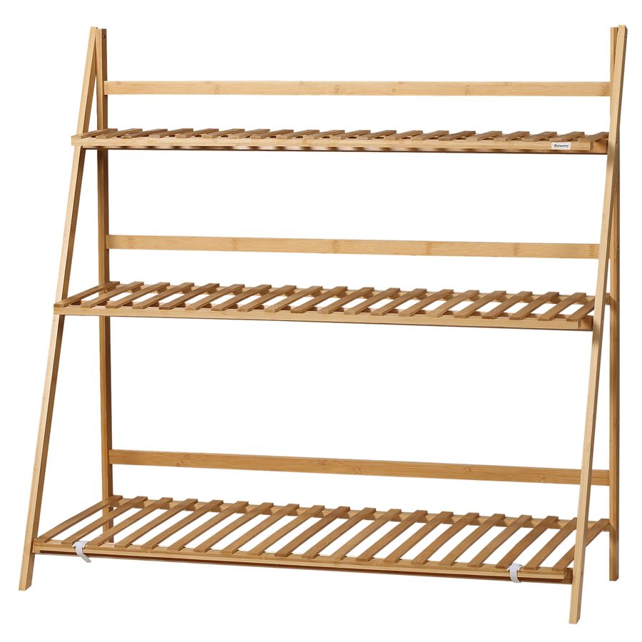 Outsunny Bambus Pflanzenregal, Blumenregal, klappbarer Pflanzenständer, 3 Regale, 98 x 37 x 96,5 cm für Innen Balkon Garten Terrasse   Aosom von Outsunny