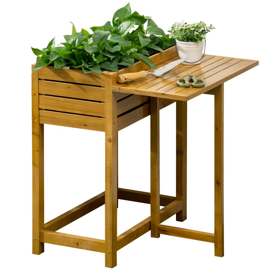 Outsunny Hochbeet Blumenkasten 64 x 80 x 30 cm mit klappbarer Tischplatte und Innenverkleidung aus Holz, Kräuterbeet in Braun   Aosom.de von Outsunny
