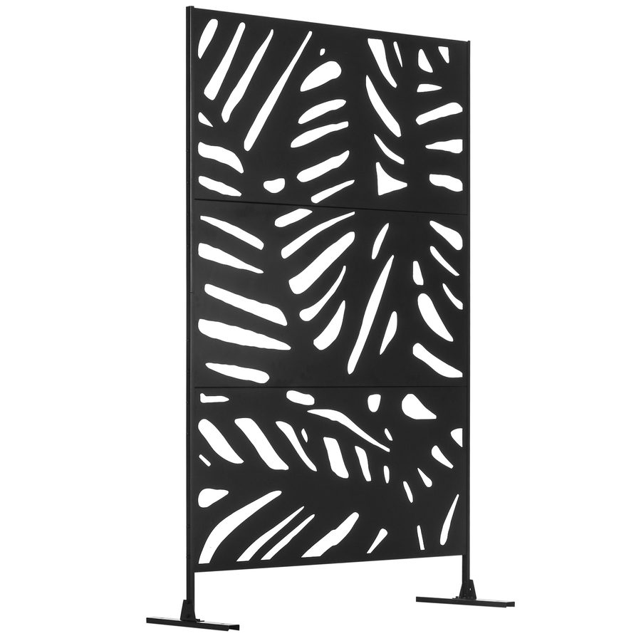 Outsunny Gartensichtschutz 122x198cm Balkon Sichtschutz mit Ständer, Blättermuster aus Stahl Schwarz für mehr Privatsphäre   Aosom.de von Outsunny