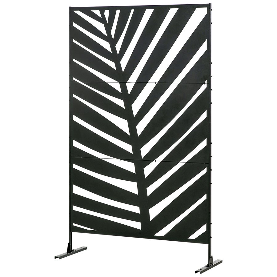 Outsunny Balkon Sichtschutz Raumtrenner Bananenblattmuster 122x198cm Stahl Schwarz für Garten Terrasse & Balkon   Aosom.de von Outsunny