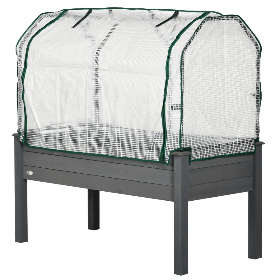 Outsunny Hochbeet mit PE-Abdeckung, erhöhtes Außen-Pflanzbeet aus Fichte mit 4 Abflusslöchern, für Blumen und Gemüse, Garten, Balkon, 121x55x117 cm, Dunkelgrau   Aosom von Outsunny